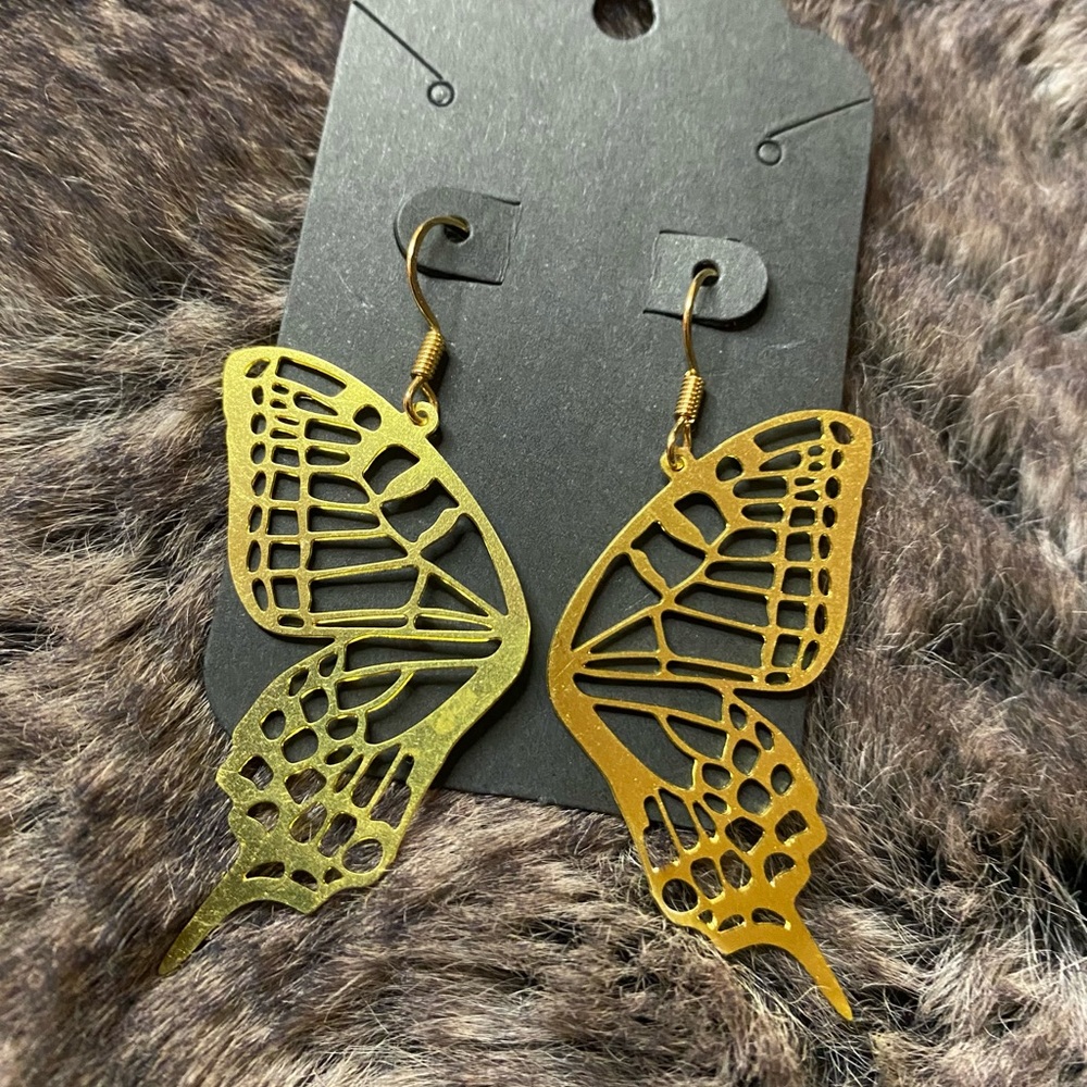 Brass Laser Cut Butterfly Wing Earrings